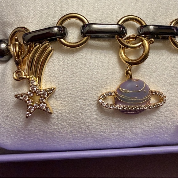 Bomb Party Charmelier ‘Cosmic Drip’ Gold and Hematite Charm Bracelet - Picture 3 of 6